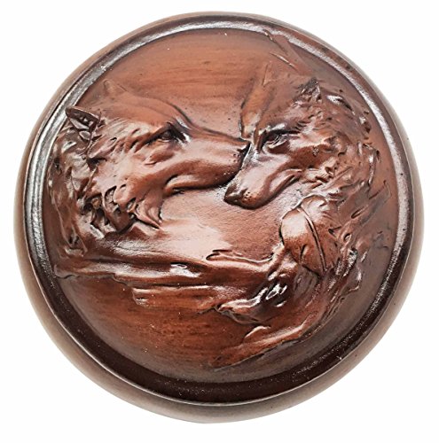Ebros Faux Wood Resin Moon Lovers Wolf Couple Rounded Jewelry Trinket Box Figurine