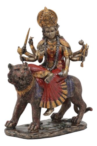 The Invincible Eight Handed Hindu Goddess Durga Sitting On Bahan Tiger Statue