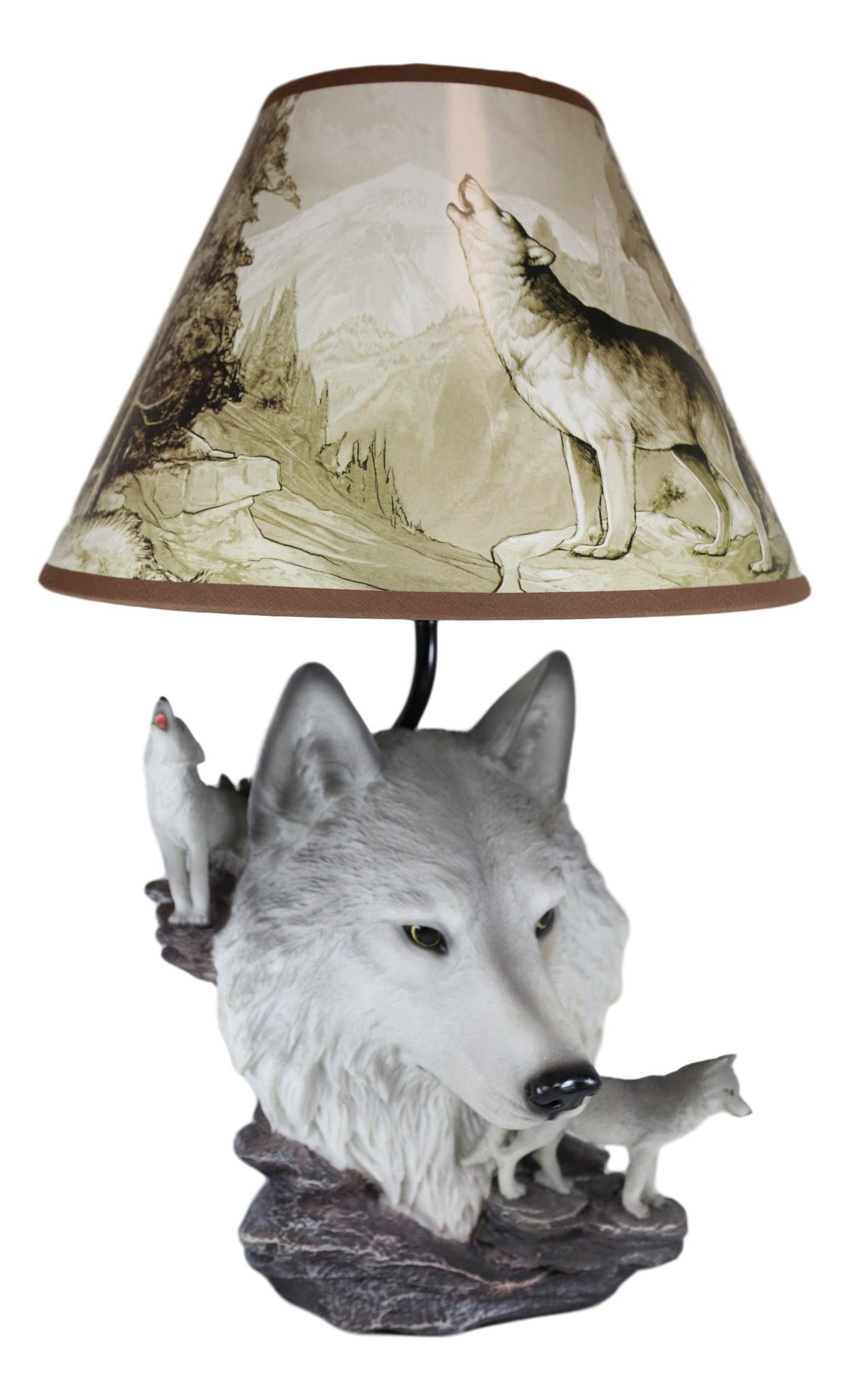 Gray Wolf Table Lamp Decor Wildlife Full Moon Howling Timber Wolf Pack - Ebros Gift