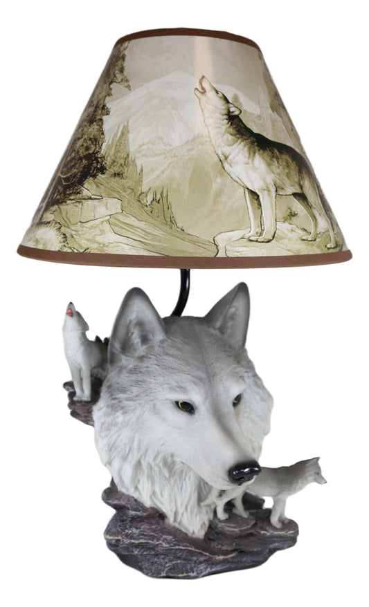 Gray Wolf Table Lamp Decor Wildlife Full Moon Howling Timber Wolf Pack - Ebros Gift