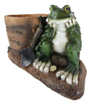 Ebros Green Frog Toad With Shovel And 'Welcome To My Garden' Planter Pot Figurine 10"L