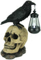 Ebros Edgar Corvus Raven Perching On Rose Skull Statue With Solar LED Lantern Light