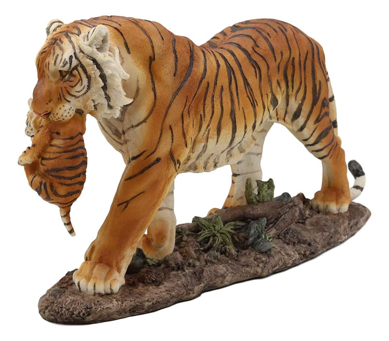 Ebros 14.25" Wide Large Realistic Wildlife Bengal Orange Tiger Mother Carrying Cub Statue Indian Jungle Tigers Giant Cats Decorative Resin Figurine Animal Collectible Home Decor Accent - Ebros Gift