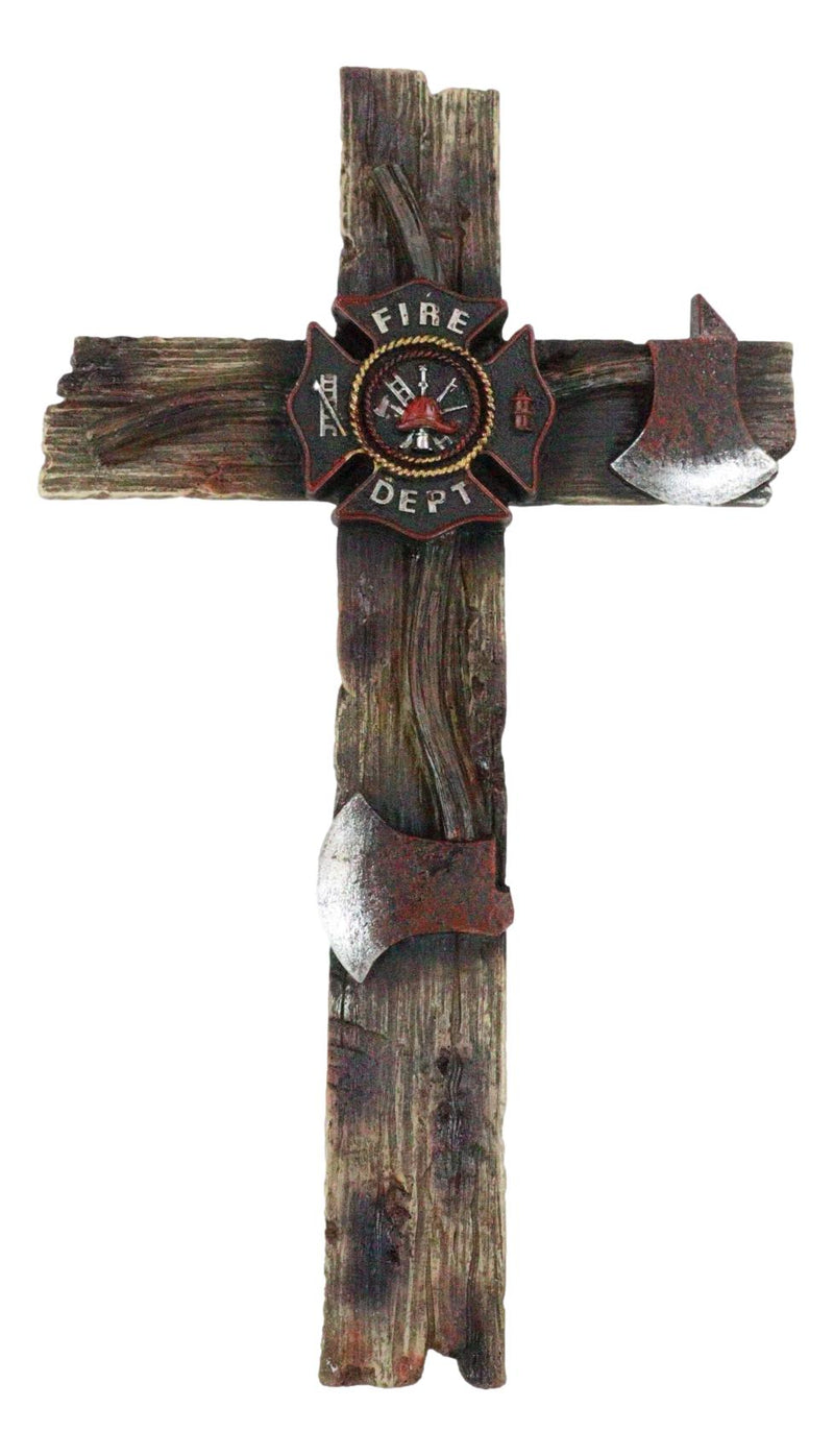 Rustic Western Fire Department Maltese Emblem Badge Fireman Axes Wall Cross 12"H