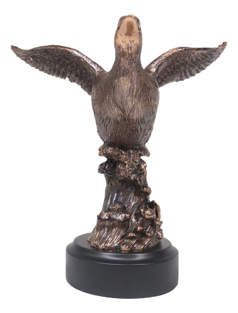 Rustic Pond Flying Mallard Duck Statue In Bronze Electroplated Resin Finish