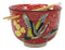 Red Sky Flying Crane Bird Ramen Noodles 5"D Soup Rice Bowl With Chopsticks Set