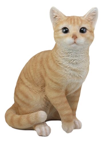 Lifelike Sitting Orange Tabby Cat Statue 12"Tall With Glass Eyes Animal Decor