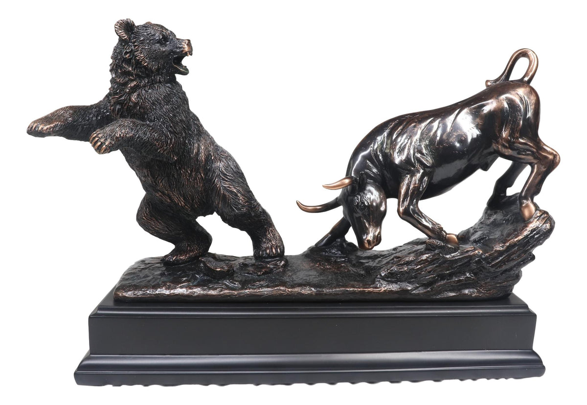 Wall Street Stock Market Signature Charging Bull With Conceding Bear Statue - Ebros Gift