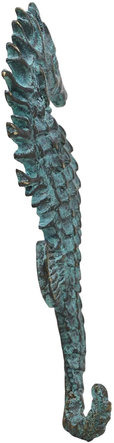 Ebros Verdigris Seahorse Single Wall Mounted Brass Coat Hook Hangers (1)