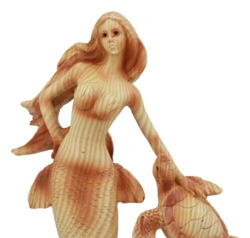 Ebros Ocean Marine Mermaid Princess With Sea Turtle Decor Statue In Faux Wood Resin