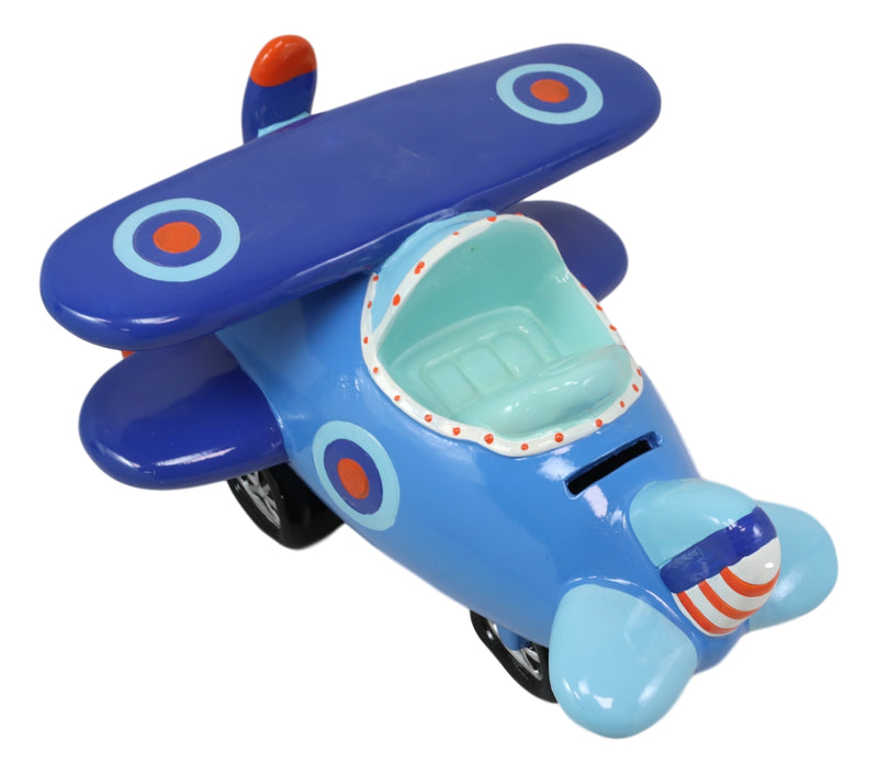 Large Blue Aircraft Air Plane Boys Girls Children Money Coin Piggy Bank Figurine