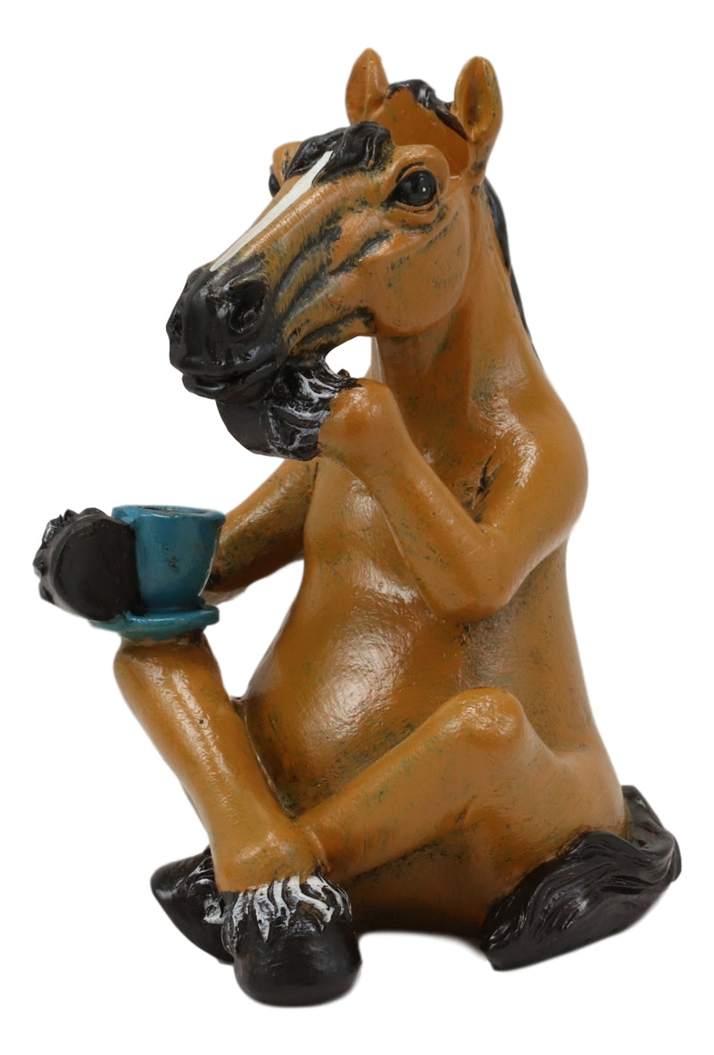 Caffeine Addict Brown Horse Drinking Coffee Eyeglass Spectacle Holder Statue