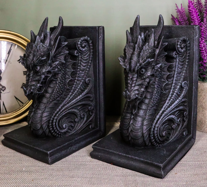 Dragonstone Gothic Guardian Of Bibliography Dragon Bookend Set of Two Figurine