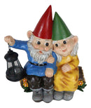 Ebros Large Mr and Mrs Gnome On Tree Log Solar LED Lantern Light Statue 13.5"H