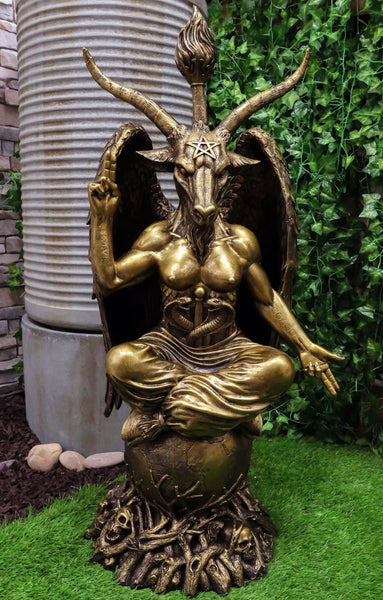 Ebros Gold Tone Feet Oversized Church of Satan Sabbatic Goat Baphomet  Statue