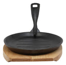 Ebros Ridged Oil Coat Cast Iron Fajita Skillet Japanese Steak Plate & Base Set 10.5"L