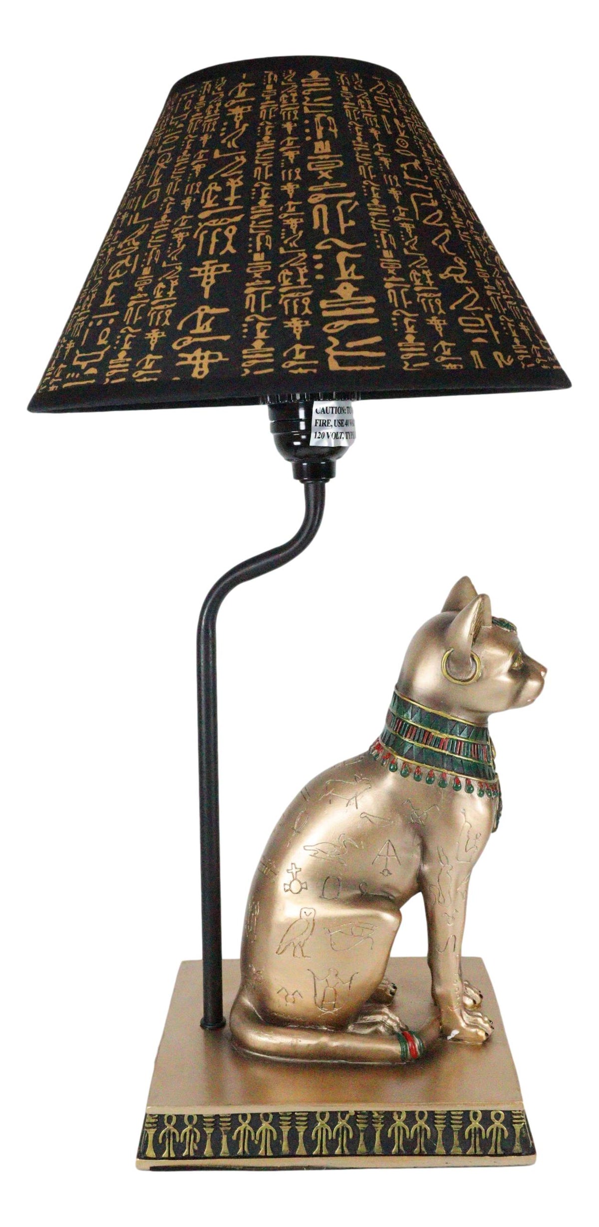 Ebros Bronze Painted Egyptian Goddess Of Home Bastet Cat Table Lamp Hieroglyphic Shade - Ebros Gift