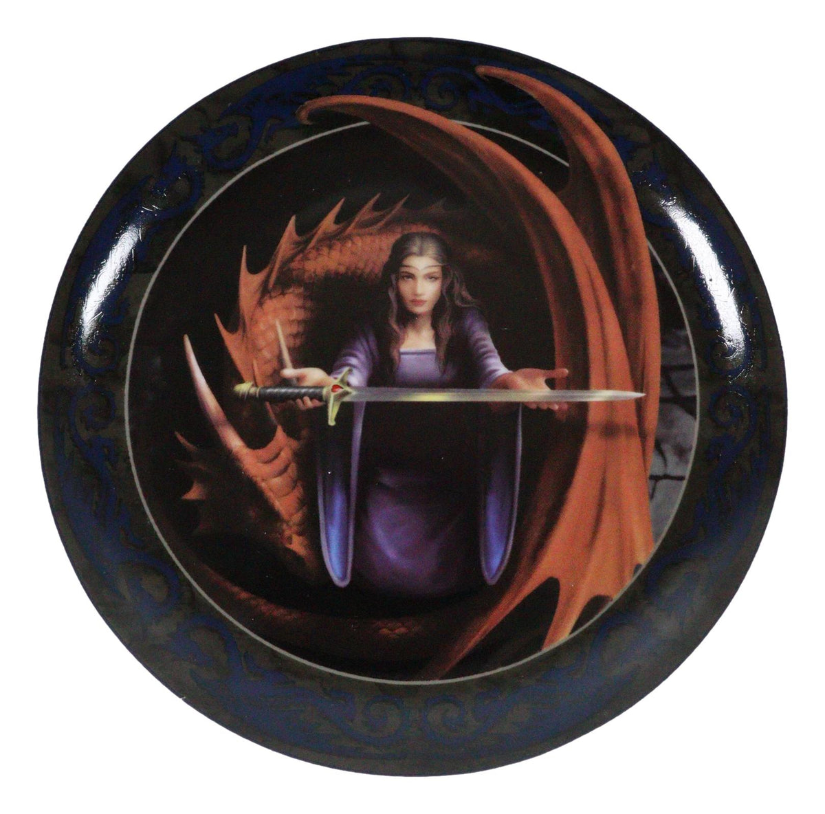Set Of 4 Fantasy Warrior Maidens With Magic Rune Dragons Dessert Salad Plates
