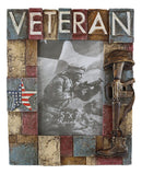 Military Patriotic USA Star Veteran Helmet Rifle And Boot 5"X7" Picture Frame