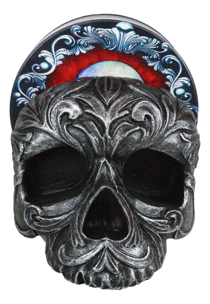 Ebros Barocco Tribal Tooled Gothic Skull Coaster Figurine Holder With 4 Tile Coasters