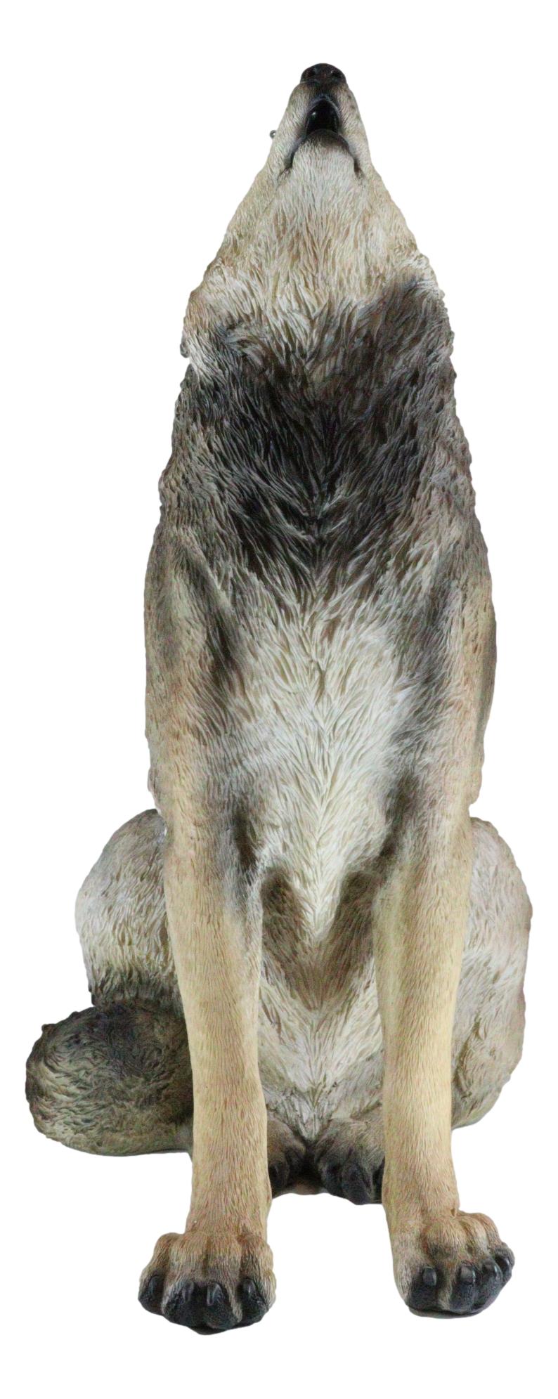 Large Wildlife Sitting Alpha Wolf Howling At The Moon Statue Decor 33.25" Tall