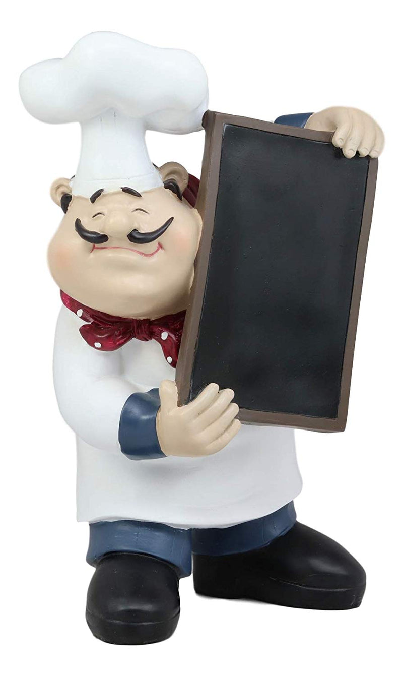French Bistro Head Chef Jean With Hat And Red Necktie Holding Black Board Statue