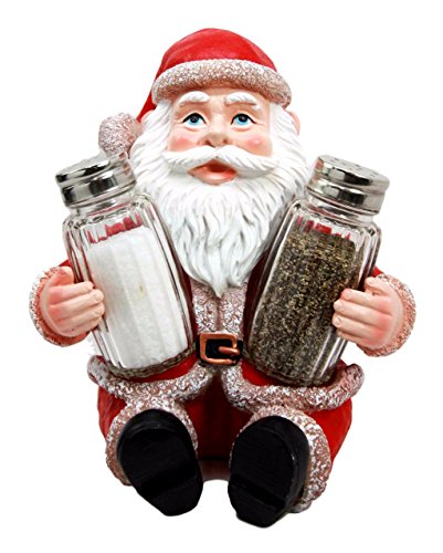 Ebros Christmas Jolly North Pole Santa Claus Glass Salt Pepper Shakers Holder Set