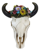 Set of 2 Southwestern Bull Cow Steer Skulls With Colorful Succulent Wall Decors