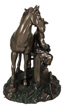 Rustic Western Desert Tranquility Cowboy Sitting By Fence And Horse Figurine