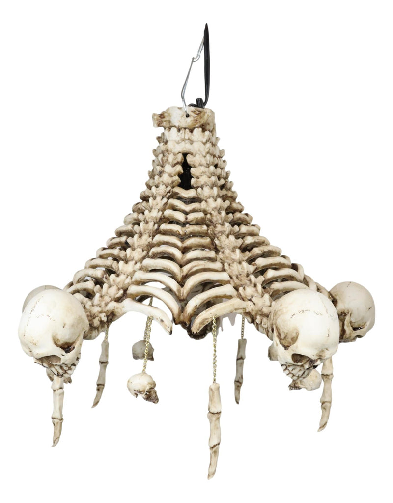 Ossuary Skulls Bones and Spines Pentagonal Ceiling Chandelier Light Lamp 20"H