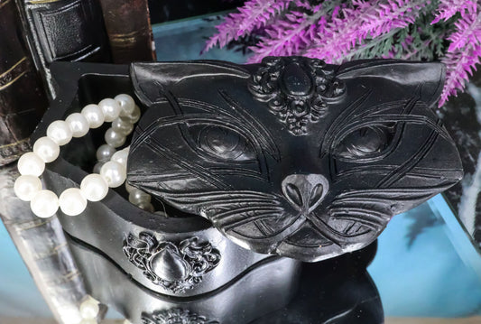 Black Wicca Triple Goddess Sacred Cat Bastet Sculptural Decorative Jewelry Box - Ebros Gift