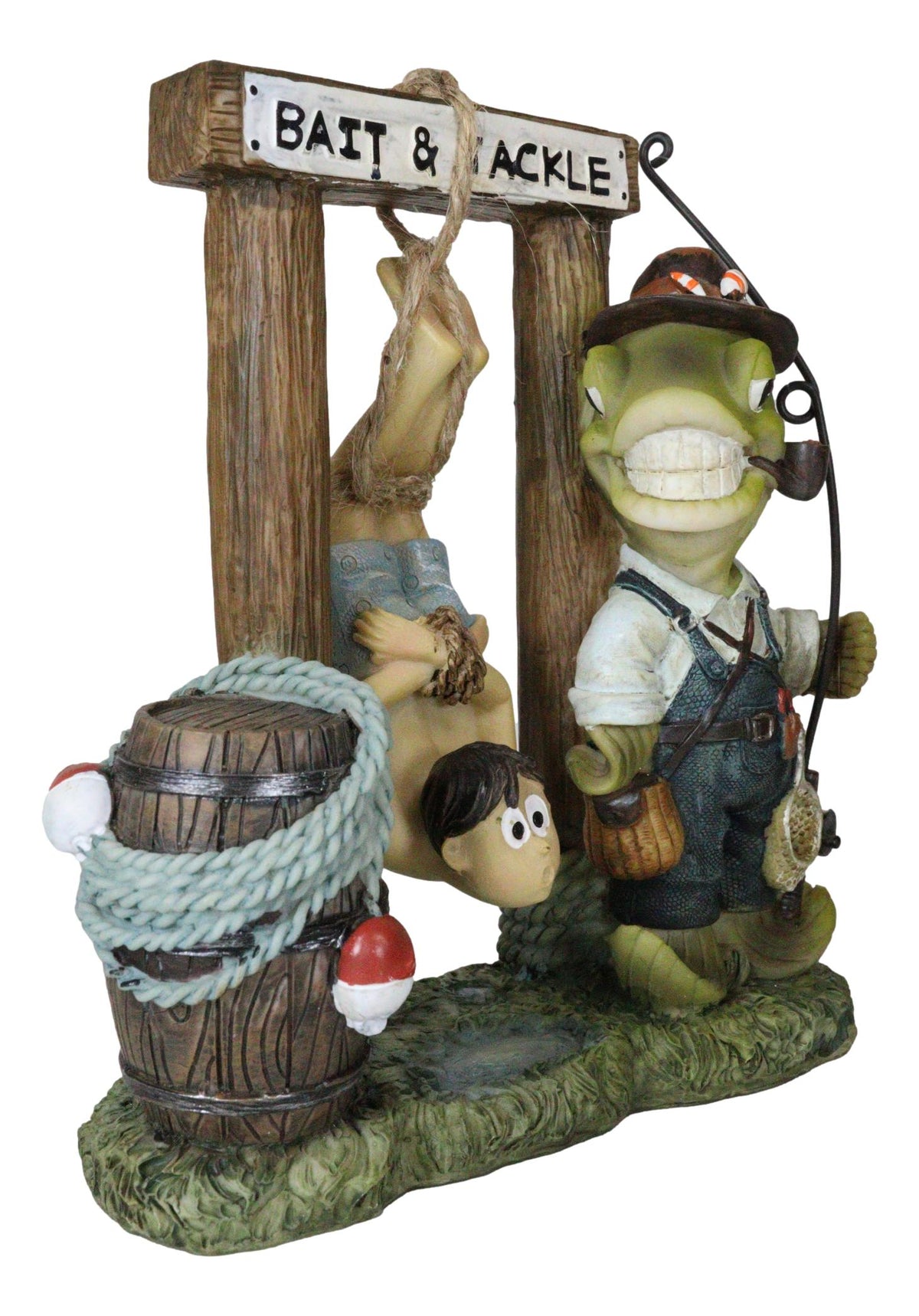 Bait And Tackle Wharf Sea Bass Fish With Fishing Pole Tied Up Fisherman Figurine - Ebros Gift