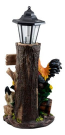 Country Farm Rooster Hen Chicks Family By Sunflowers Solar Light Lantern Statue