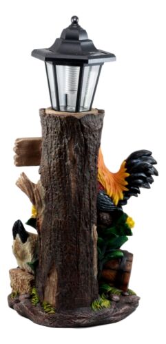 Country Farm Rooster Hen Chicks Family By Sunflowers Solar Light Lantern Statue