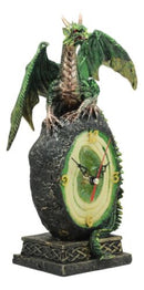 Green Jade Crystal Quartz Dragon On Fossil Rock Desktop Clock Figurine 10"H