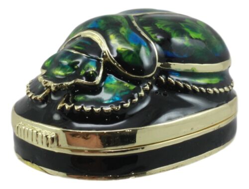 Ancient Egyptian Pewter Green Scarab Jewelry Box 2.25"Long Symbol of Rebirth