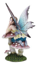 Twilight Purple Toadstool Fairy Garden Statue 7"Tall Wishing Upon A Star Fairy