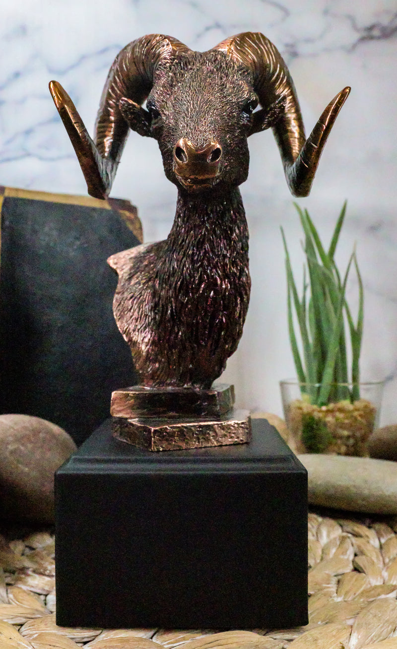 Rustic Country Wildlife Bighorn Sheep Ram Bust Sculpture with Trophy Base 8"H
