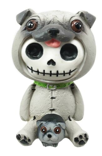 Ebros Furry Bones Pugsley Grey Pug Costume Skeleton Monster Sitting Up Figurine