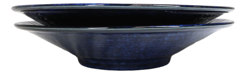 Japanese Blue Cascading Water Reduction Glazed Ceramic Shallow Bowls Pack Of 2