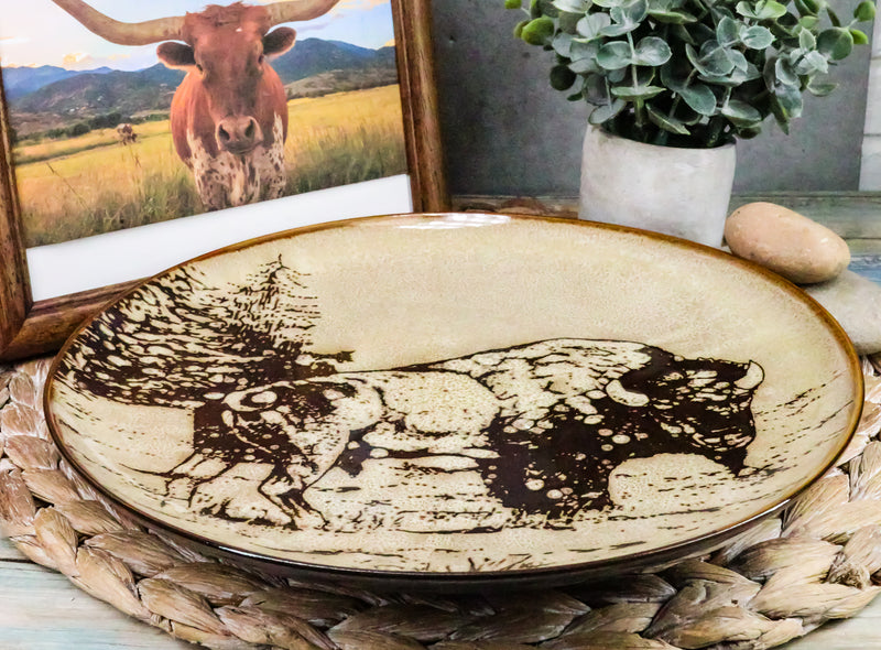 Ebros Grassland Plains Bison Buffalo Round Salad Or Dessert Plate Set of 2 8.5"D