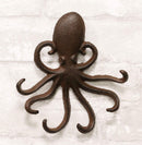 6.5"H Cast Iron Nautical Sea Octopus Wall Hook Cthulhu Kraken In Rustic Bronze