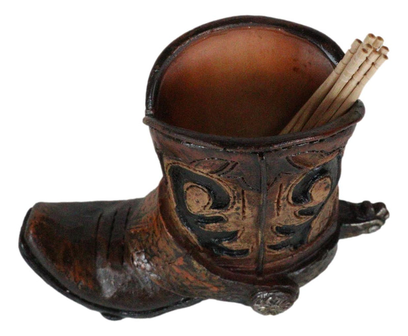 Western Tooled Leather Finish Mini Cowboy Boots With Spurs Figurine Set Of 6