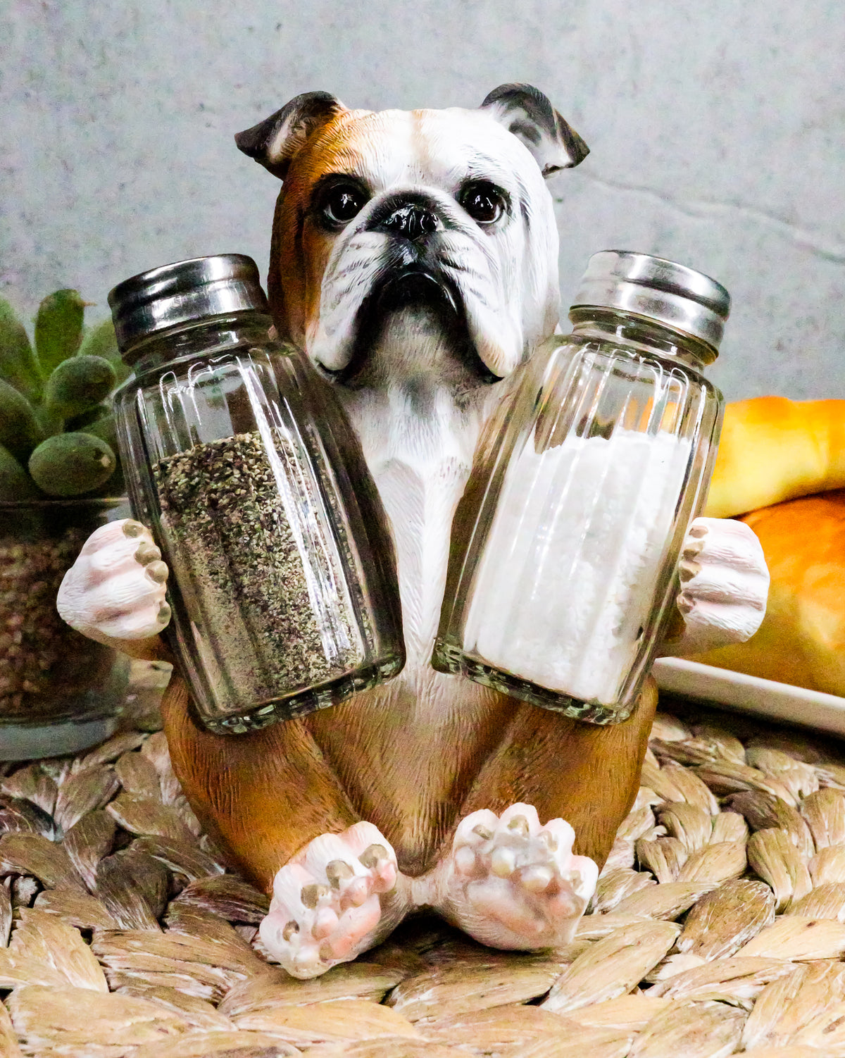 Ebros Big Bully English Bulldog Decorative Salt And Pepper Shakers Holder Set