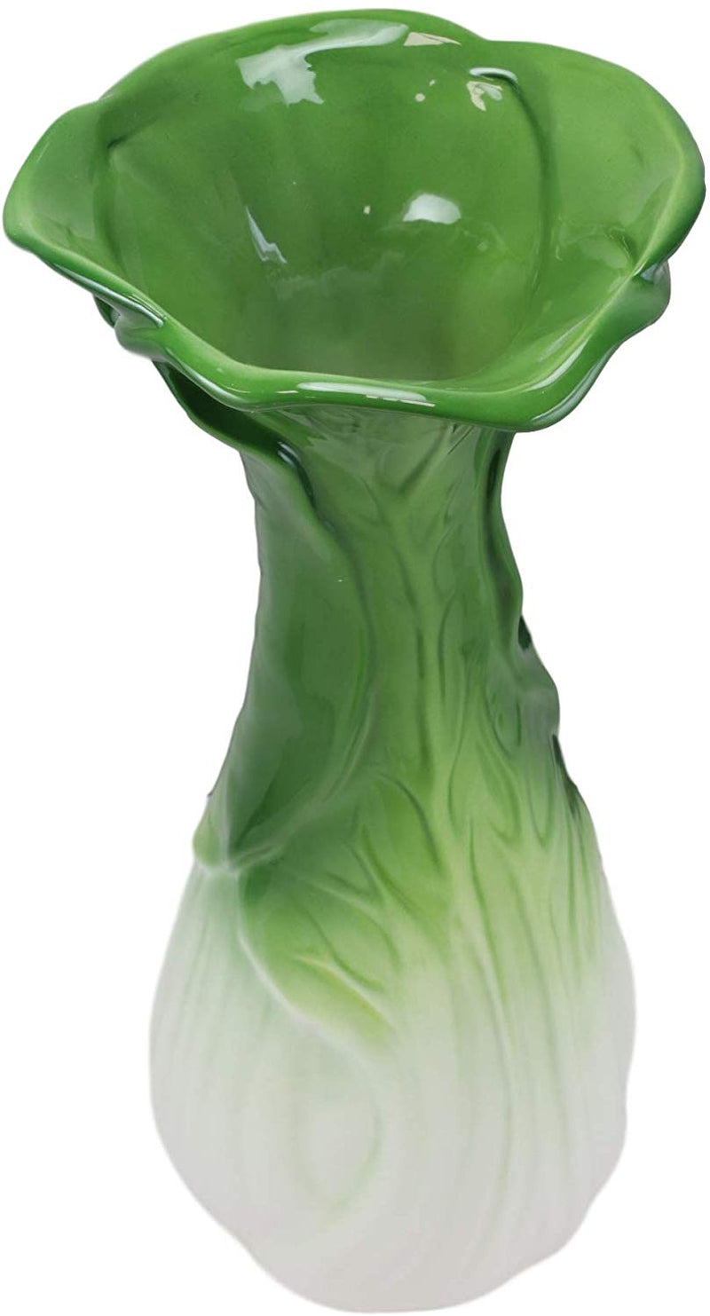 Ebros 10.5" Tall Ceramic Hearty Green Chinese Bok Choy Cabbage Shape Flower Vase - Ebros Gift