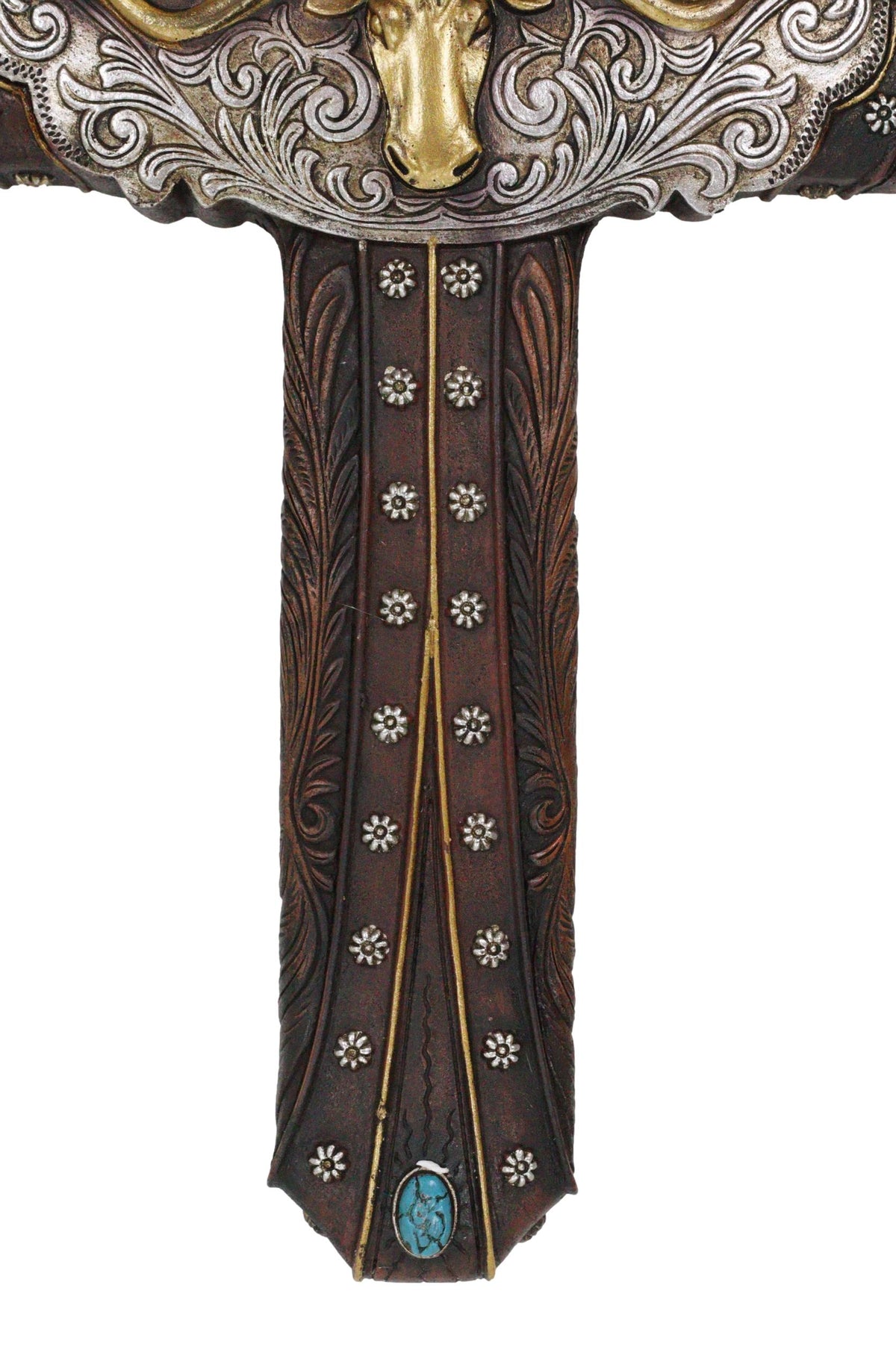 Rustic Western Texas Longhorn Bull Cow Tooled Concho Turquoise Rocks Wall Cross