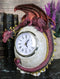 Red Ember Dragon Protecting Egg Table Clock Figurine 7"Tall Mythical Fantasy