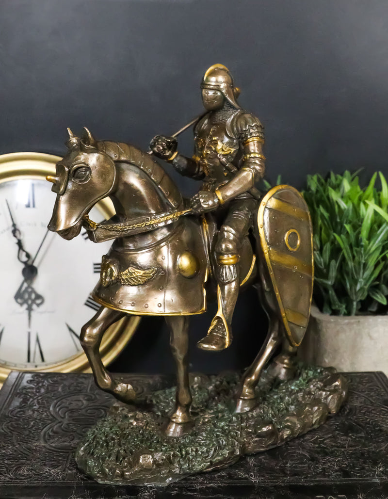 Medieval Suit Of Armor Knight With Large Shield And Axe On Horse Figurine