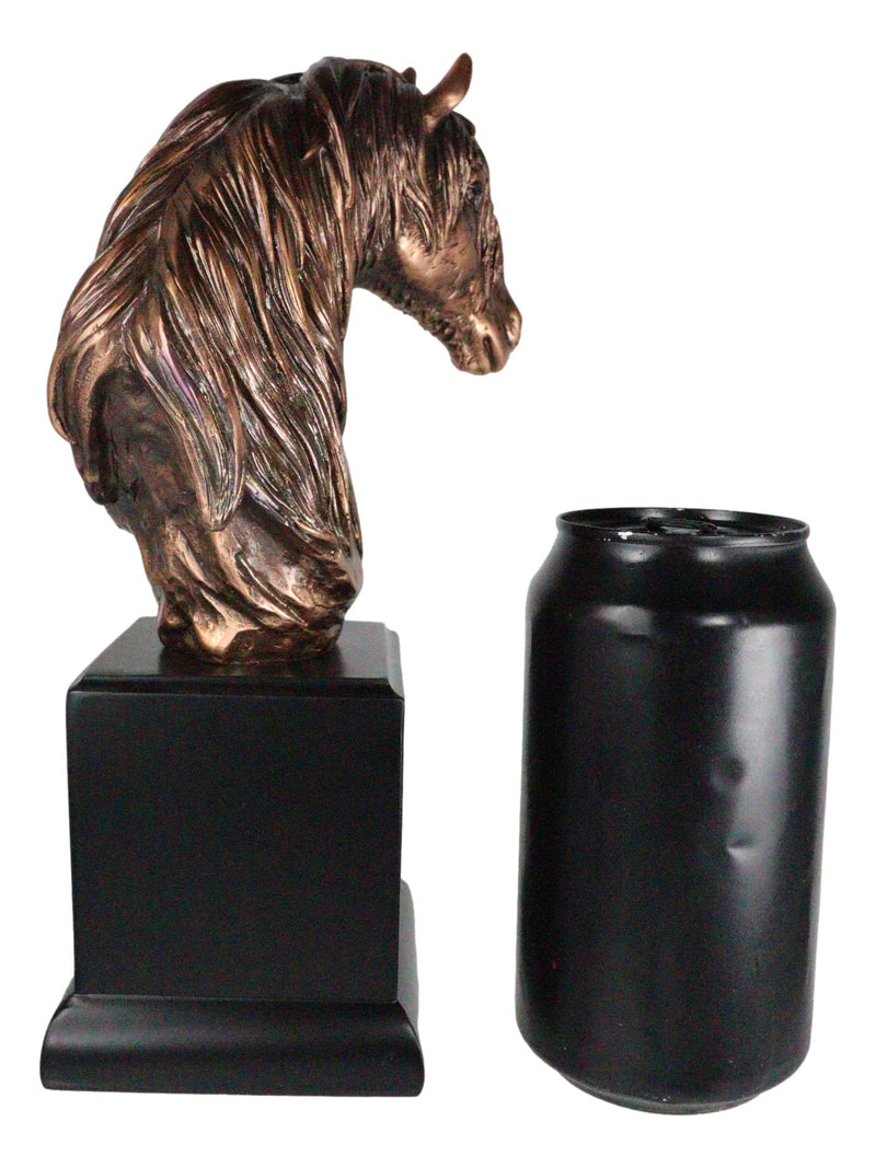Rustic Western Long Mane Horse Stallion Head Bust 9"H Figurine With Trophy Base