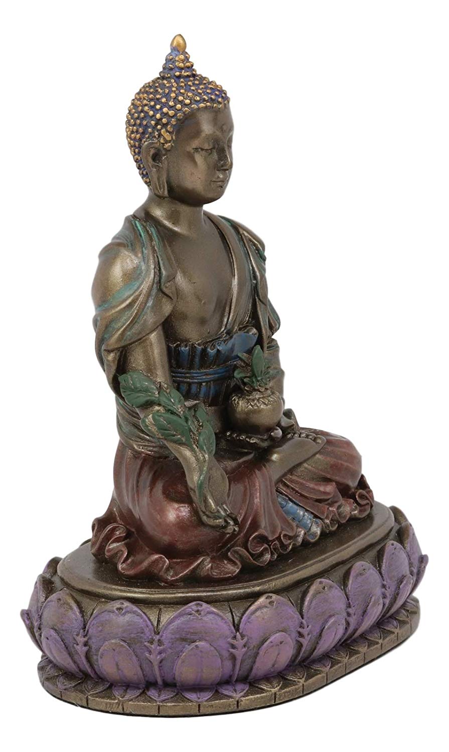 Ebros Akshobhya Bhaiṣajyaguru Medicine Buddha of Healing and Purity Meditating Figurine in Faux Bronze Patina for Home Altar Zen Decoration Eastern Enlightenment Amitabha Buddhist Statue Feng Shui